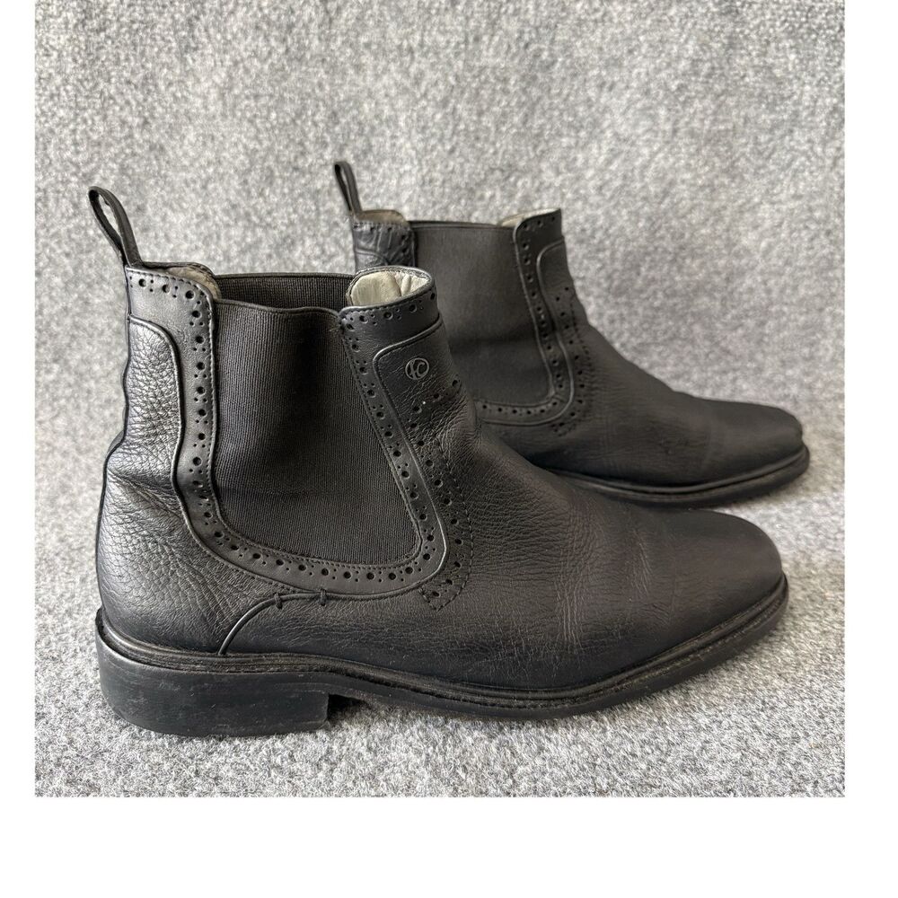 Franco Cuadra Men's Chelsea Boots Black Leather Brogue Pull Tab MEX 26.5 US 7.5